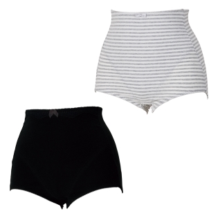 [産後1ヵ月頃～] 産後はくだけ おなか＋ヒップ すっきりショーツ2枚組 ブラック×グレーボーダー グレー L