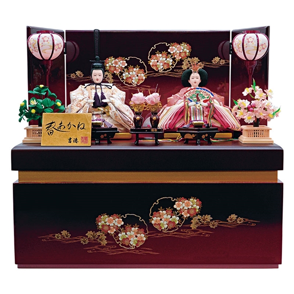 吉德 親王収納飾り　「雪輪に桜と楓茜黒ぼかし」　35758W 雛人形 【メーカー直送】 ブラック