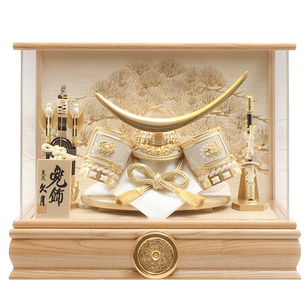 久月　兜ケース飾り「白木金彩松伊達」56110K 五月人形 【メーカー直送】 ナチュラル