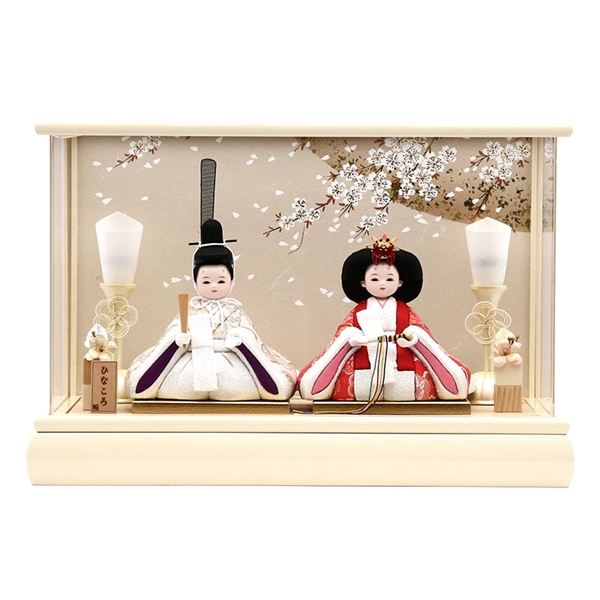 木目込親王ケース飾り「紅白衣裳舞桜」38072M 雛人形 【メーカー直送】 ナチュラル