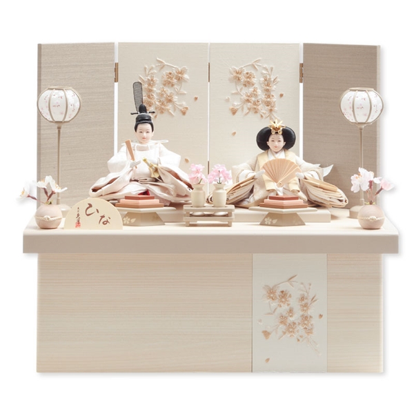 久月 親王収納飾り「花輪刺繍アッシュグレー」35104K 雛人形  【メーカー直送】 ナチュラル