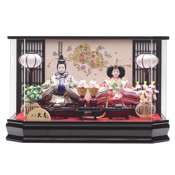 久月 親王ケース飾り「まり刺繍花格子」38112K 雛人形 【メーカー直送】 ブラック