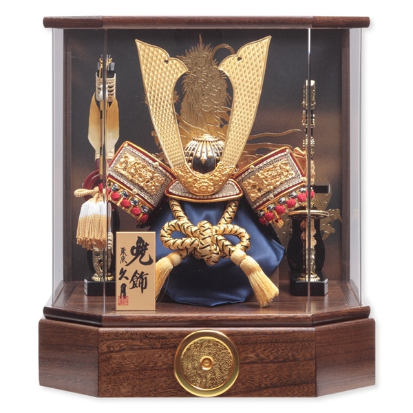兜ケース飾り　「金龍長鍬形木目六角」 56129K 五月人形 【メーカー直送】 ブラウン