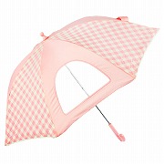[39・44cm]フチまる傘　チェック無地コンビ　ピンク