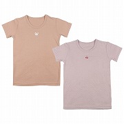 [キッズ]　ふわふわコットン　半袖　丸首シャツ２枚組　ねこ　ピンク