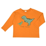 [キッズ]長袖　Ｔシャツ　ワッフル恐竜　オレンジ