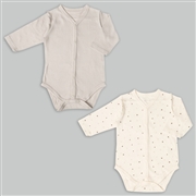 【SALE】速く乾く　長袖　ロンパース　前開き　２枚組　星　グレー