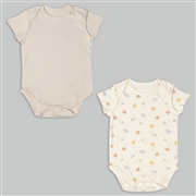 【SALE】速く乾く　半袖　ロンパース　かぶり　２枚組　アニマル　ベージュ