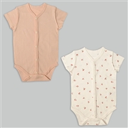 【SALE】速く乾く　半袖　ロンパース　２枚組　前開き　さくらんぼ　ピンク