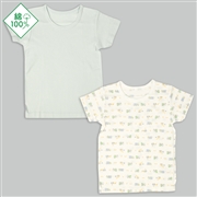 [ベビー]速く乾く　半袖　丸首シャツ　２枚組　はたらくくるま　グリーン