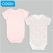 [ベビー]やわらかメッシュ　半袖ロンパース　２枚組　かぶり　お花　ピンク