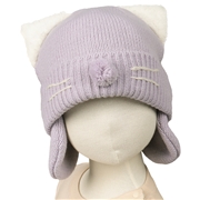 [50~54cm]ニット帽子ねこ パープル