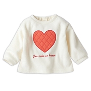 [ベビー]長袖　トレーナー　アップリケ刺しゅう　アイボリー