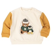 [ベビー]長袖トレーナー　ニットモチーフ　カラシ