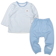 [ベビー]長袖パジャマ　ボーダーくるま サックス