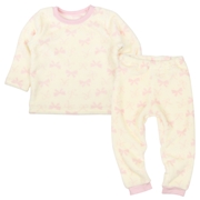 [キッズ]長袖　パジャマ　フリース　りぼん アイボリー