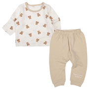 [ベビー]長袖パジャマキルト　くま ベージュ