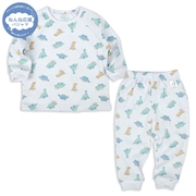 [ベビー]ねんね応援　長袖　パジャマ　恐竜　サックス