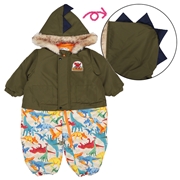 [ベビー]２５ＪＪオックス恐竜柄ダルマコンビ　カーキ