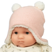 [42~48cm]やわらかウィンター帽　耳付き　裏ボア　ピンク