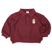 [ベビー]長袖トレーナー衿付き　ワッフル　レッド