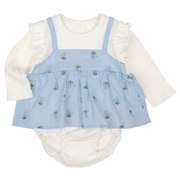 長袖　アウターロンパース　レイヤード風　サックス