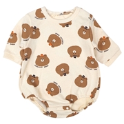 長袖　アウターロンパース　総柄　アイボリー