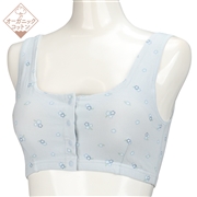 オーガニックコットン　ハーフトップ　花柄　サックス