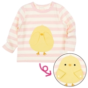 [ベビー]長袖　Ｔシャツ　きになるフェイス　ピンク