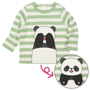 [ベビー]長袖　Ｔシャツ　きになるフェイス　グリーン