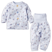 [ベビー]お着替え応援　長袖パジャマ　前開き　くま　サックス