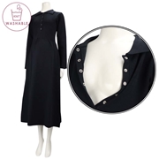 [授乳仕様]長袖ウォッシャブルニット襟付きワンピース　ネイビー