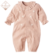 オーガニックコットン　長袖プレオール　花　ピーチ