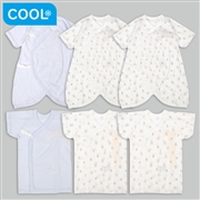 [スナップタイプ]メッシュ新生児肌着６点　半袖・七分袖　くま　サックス