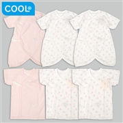 [スナップタイプ]メッシュ新生児肌着６点　半袖・七分袖　うさぎ　ピンク