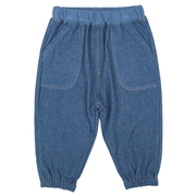 [ベビー]１０分丈パンツ　裾ゴム　デニムニット　ブルー