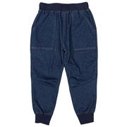 [キッズ]１０分丈パンツ　裾ゴム　デニムニット　ネイビー
