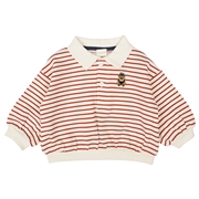 [ベビー]長袖トレーナー　衿付き　ボーダー　レッド