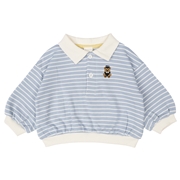 [ベビー]長袖トレーナー　衿付き　ボーダー　ブルー