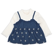 [ベビー]長袖Ｔシャツ　レイヤード風　花柄　刺しゅう　ネイビー