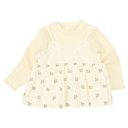 [キッズ]長袖Ｔシャツ　レイヤード風　花柄　刺しゅう　イエロー