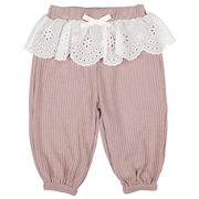 [ベビー]１０分丈パンツ　レース　ワッフル　ピンク