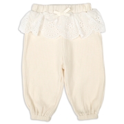 [ベビー]１０分丈パンツ　レース　ワッフル　アイボリー