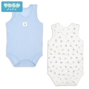 [ベビー]やわらかメッシュ　袖なしロンパース　２枚組　かぶり　ヨット