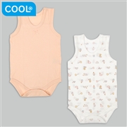 [ベビー]やわらかメッシュ　袖なしロンパース　２枚組　かぶり　トロピカル