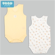 [ベビー]やわらかメッシュ　袖なしロンパース　２枚組　かぶり　おもちゃ