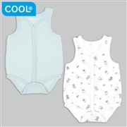 [ベビー]ひんやり綿１００％　袖なしロンパース２枚組　前開き　くま