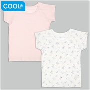 [ベビー]ひんやり綿１００％　半袖丸首シャツ２枚組　うさぎイルカ