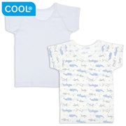 [キッズ]ひんやり綿１００％　半袖丸首シャツ２枚組　サメくじら