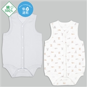 [ベビー]まいにちコットン　袖なし　ロンパース　２枚組　前開き　ブルーアニマル